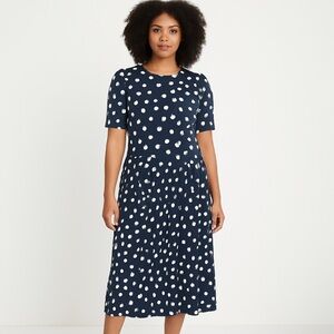 Boden Dress 4 Petite Midi Navy Blue White Polka Dot Fit & Flare 11/4
